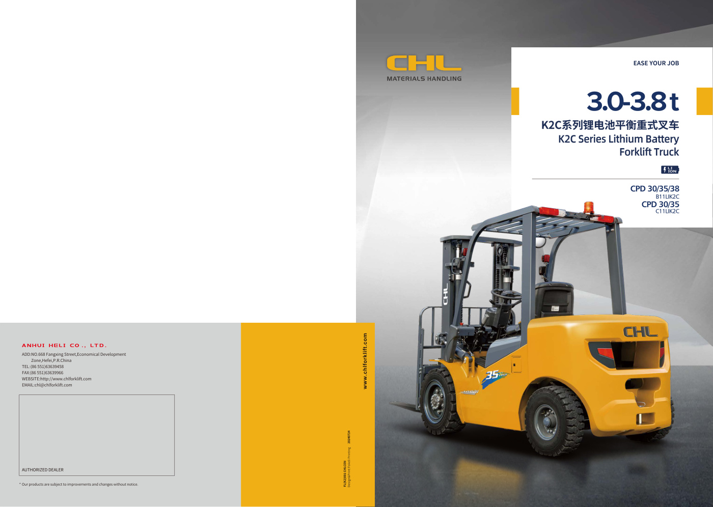 K2C 3-3.8t Yüksek Voltaj Elektrikli Forklift