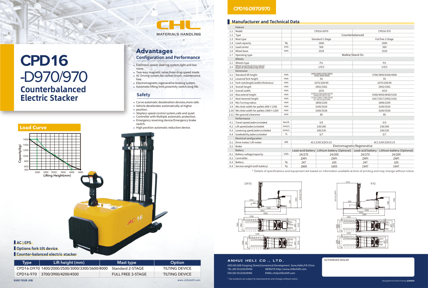 CPD16-D970/970 Elektrikli Forklift